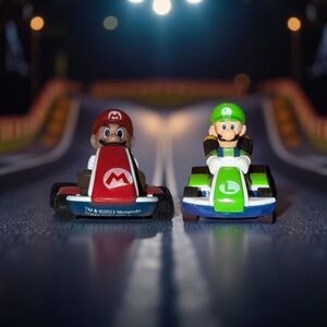 TOMY Impulse Mario Kart Pull Back Racers Surprise Pack Mario & Luigi Race Cars